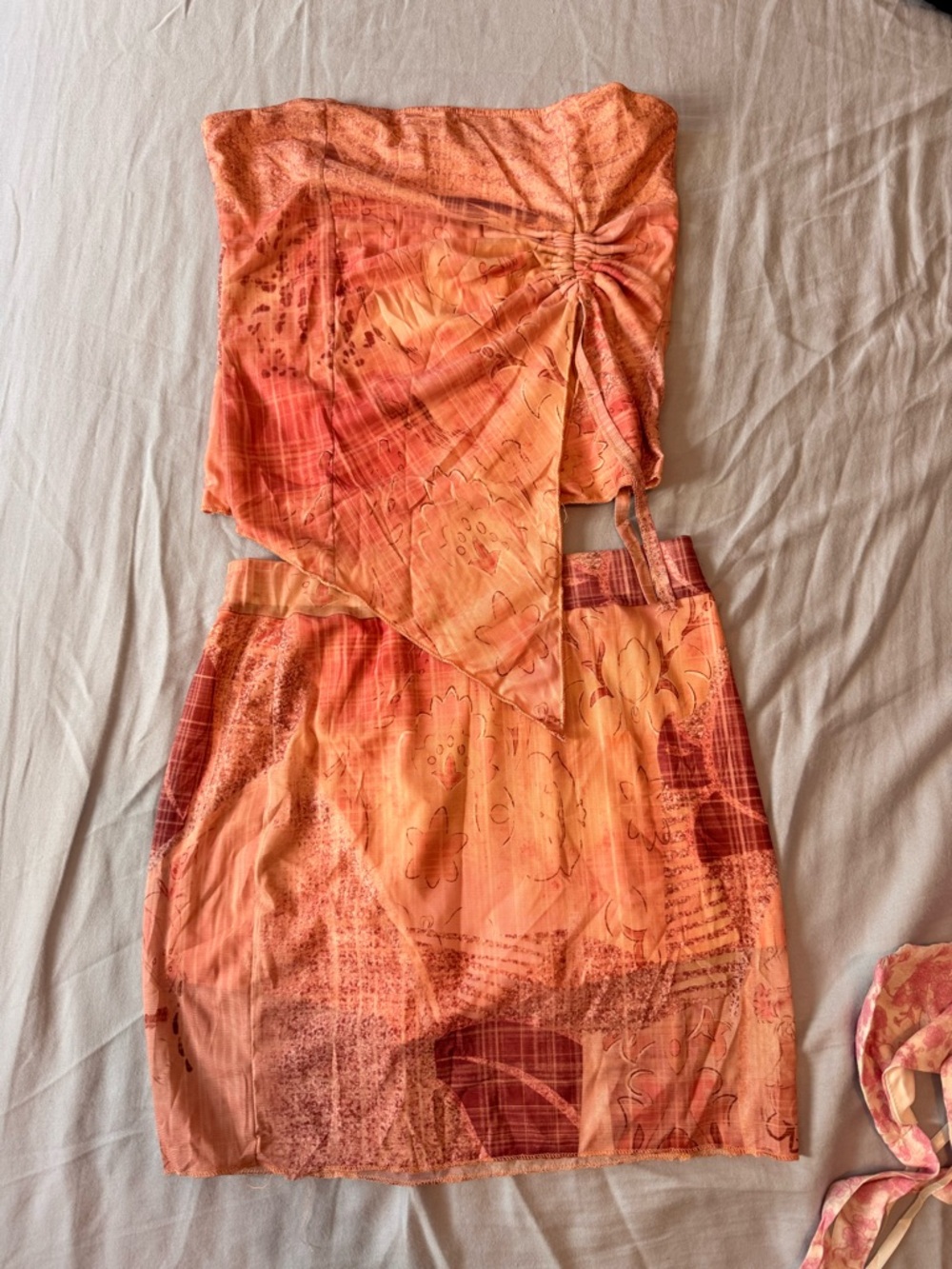 Women's Orange Tie-Detail Mini Skirt a tube top  - Versatile Summer Style